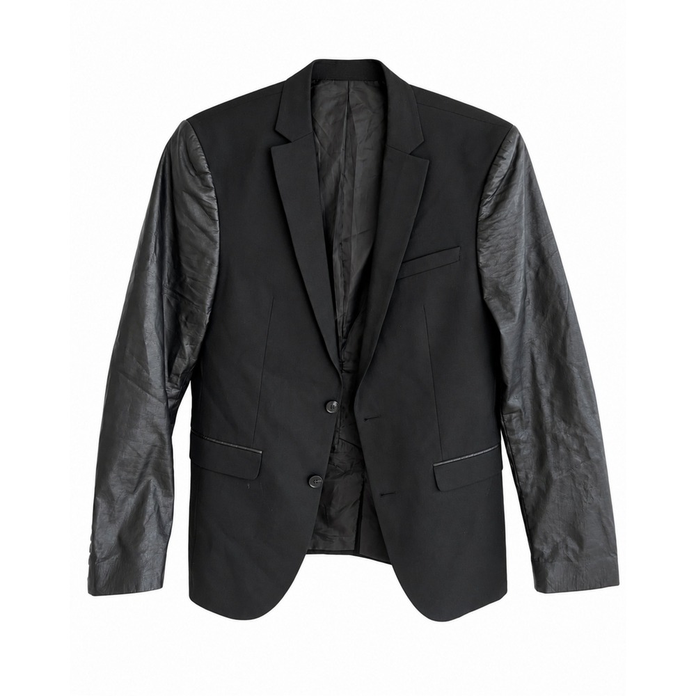 ASOS Black Blazer Faux Leather Sleeves Two Button Mens 38